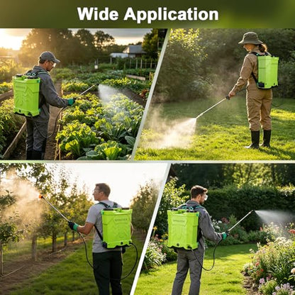 Battery Powered Backpack Sprayer 5.3 Gallon,Electric Garden Sprayer with 100 PSI Adjustable Pressure, Rechargeable 21V 2.6Ah Battery,8 Nozzles (Includes Telescopic Wand) for Lawn,Yard,Garden - color: Green
