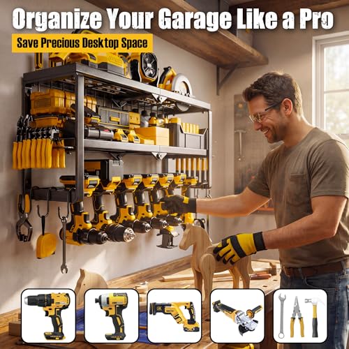320lbs Power Tool Organizer Wall Mount with Charging Station Shelf - size: 26" 7 Slots