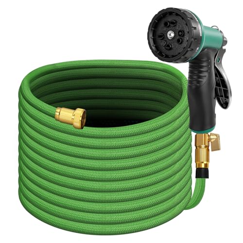 50FT Premium Non-Expanding Garden Hose Ultra Lightweight Design 50 FT Watering Hose with 10 Function Nozzle, Kink & Tangle-Free, Leakproof & Pressure Resistant for Yard/Lawn/Camping (Green) - color: Green, size: 50FT