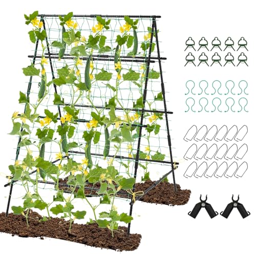 Giantex Cucumber Trellis, Trellis for Climbing Plants Outdoor, Garden Trellis w/Netting, PE-Coated Metal, Clips, Plant Support for Flower Vine Grape Vegetable Fruit, 41"x51"x59" - size: 41"x51"x59"