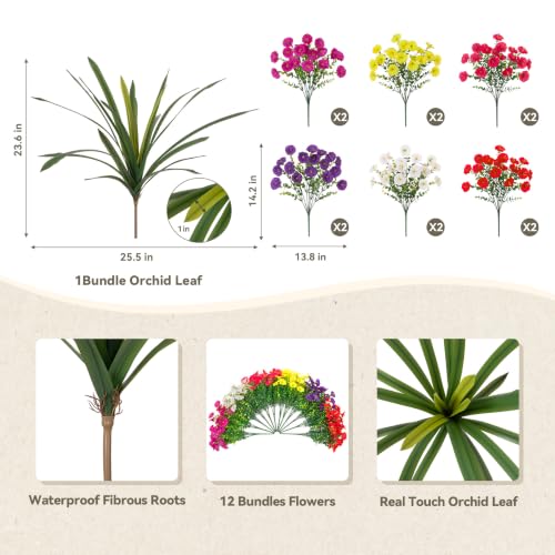 INXUGAO Artificial Flowers for Outdoors Fake Plants UV Resistant Outside - color: Six Mixed(2 Purple, 2 Red, 2 Fuchsia, 2 Hot Pink, 2 White, 2 Yellow)