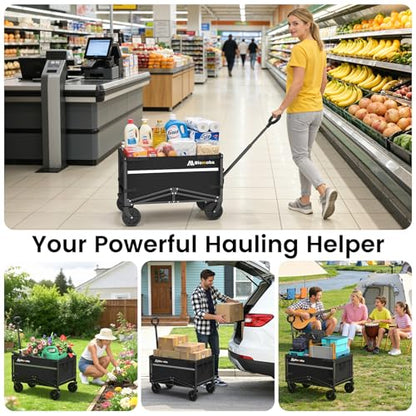 Blomoba Collapsible Wagon Cart, 220LBS Utility Wagon with Wheels, Black - color: Black, size: 100L