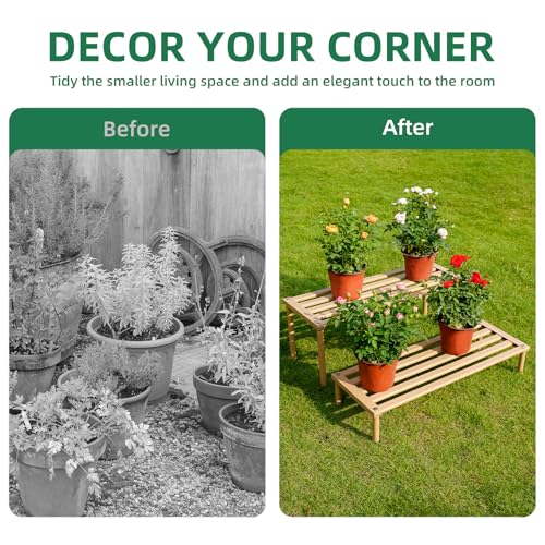 Metal Plant Stand, Rust-proof Aluminum Display Rack, Plants Display Stands Decoration Racks for Living Room Garden Balcony Patio (Wood Color, 31.5Inch Low Leg) - color: Wood Color, size: 31.5Inch Low Leg