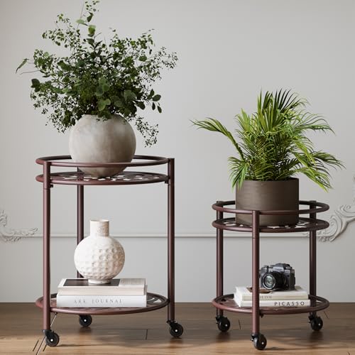 2 Tier Heavy Duty Rolling Plant Stand, 2 Pack Coffee - color: 2 pack coffee