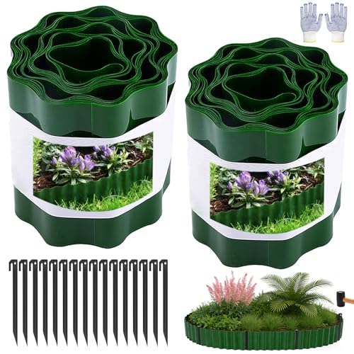 Garden Edging, 6"×29.5' Flexible Landscape Edging Border with 16 Stakes, Garden Lawn Border for Flower Beds, Lawn, Paver Edging, Tree Rings DIY Landscaping, 2 Pack