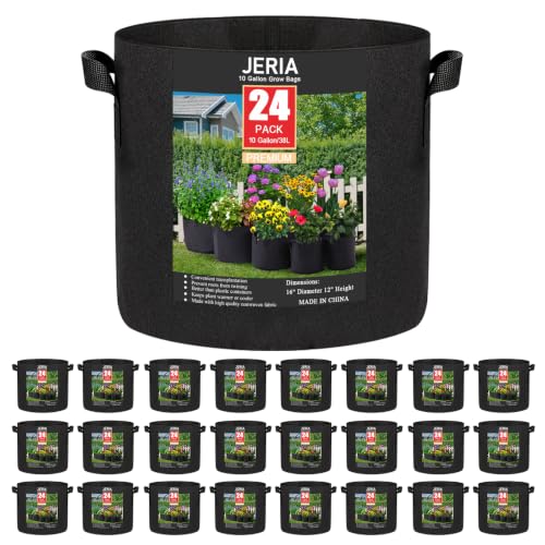 JERIA 24-Pack 10 Gallon Nonwoven Grow Bags, Plant Grow Bags，Heavy Duty Aeration Fabric Pots with Durable Handles - size: 10 Gallons