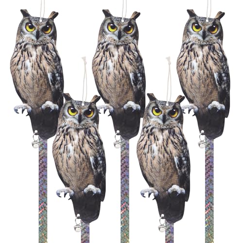 5PCS Flat Hanging Fake Owl to Scare Pigeon Away from Patio - color: Grey Owl 5pcs