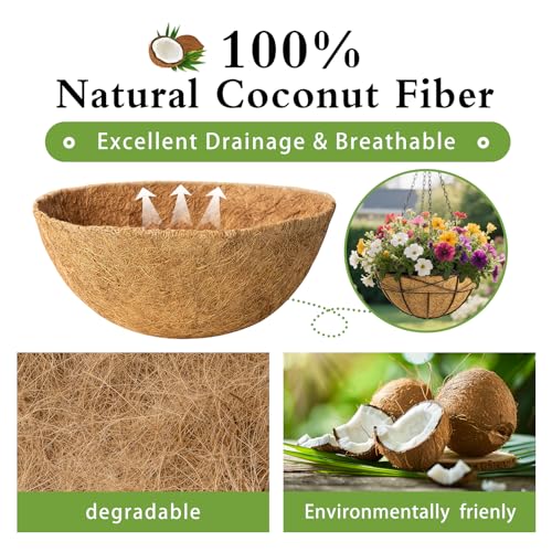4 Pack 16 Inch Coco Liners for Hanging Baskets Coconut Husk Plant Liners 100% Natural Round Coco Coir Liner for Hanging Basket Flowers - color: 4 Pack, size: 16 inch