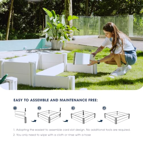PASAMIC 4x4x1ft Vinyl Raised Garden Bed, Maintenance-Free Outdoor Garden Planter Box, Never Rust or Rot, Durable Open-Bottom Raised Bed for Vegetables, Flowers, Herbs & Fruits - size: 4x4x1FT