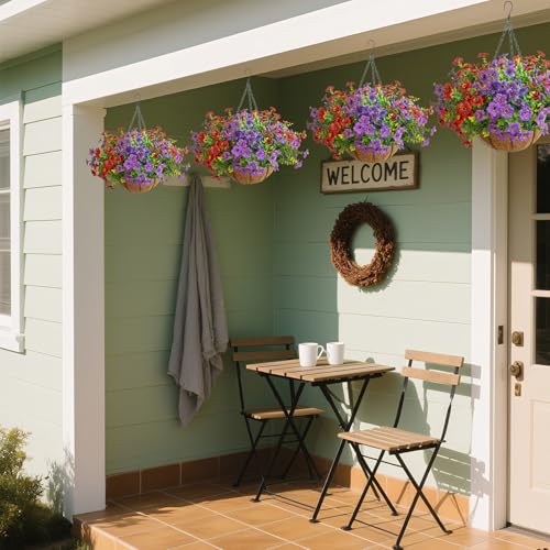 Artificial Hanging Flowers, UV Resistant, 12 Bundles, Red Purple - color: Purple+red