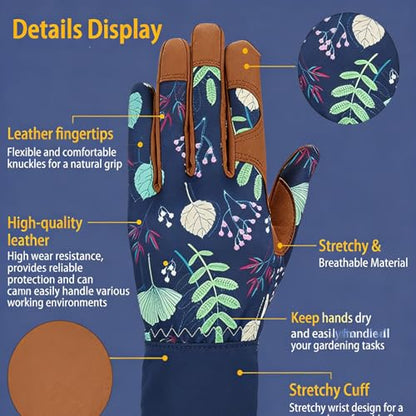 1 Pair Floral Print Garden Gloves, Puncture Resistant Breathable, Lead & PVC Free Ambidextrous, Gardening Planting Pruning - size: X-Large