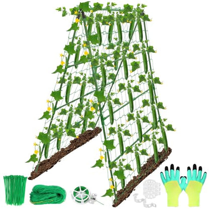 32 x 53 Inch Cucumber Trellis for Climbing Plants Outdoor A-Frame Garden Trellis for Raised Bed Detachable Sturdy Garden Plant Support Trellis for Small Plant Vegetable Flower Grape with Climbing Net - size: 1pack 32 x 53 Inch