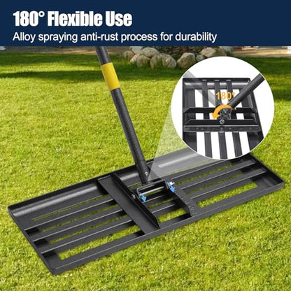 Professional Lawn Leveling Rake 30x10in - Heavy Duty Leveling Tool with 80" Adjustable Stainless Steel Handle | Golf Field Sand Spreader, Football Pitch Grass Leveler | Rustproof Turf Grading Rake - size: 30x10", 80"
