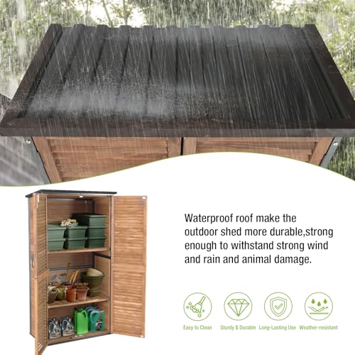 Outdoor Storage Shed with Adjustable Shelfs Tool Cabinet with Floor,Wooden Garden Shed for Backyard, Lawn, Patio Utility - size: 34"W Brown