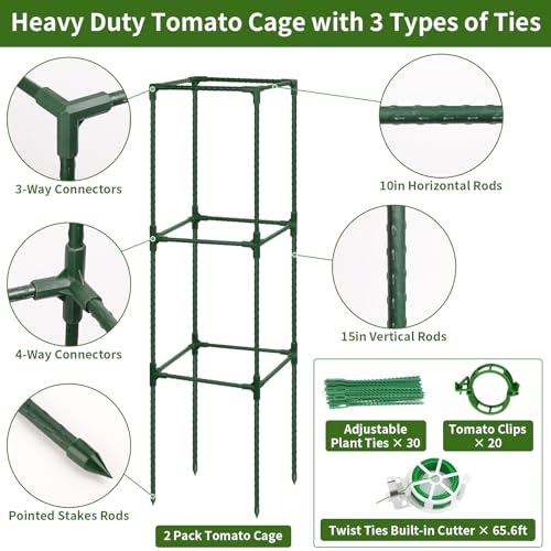 ROADPLUM 2 Pack 48" Tomato Cage for Garden, Heavy Duty Adjustable Plastic Coated Steel Pipe Tomato Stakes Trellis Plant Cages for Vegetable, Fruit, Flower, Rose Vine Climbing Plants - size: 2 PACK