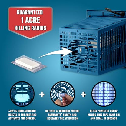 Flowtron Electric Bug Zapper, 1 Acre Outdoor, 40W UV, 5600V Zap, Blue - color: Astronaut Blue