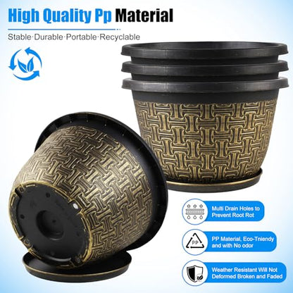 Nooulap 8 Inch Plant Pots, 4 Pack Flower Pot Outdoor - color: Gold 4-pack, size: 8 inch