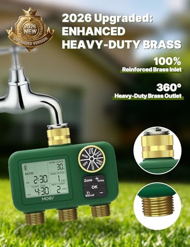MOES 3 Zone Water Timer, Brass Fittings, Sequential Watering, No Wi-Fi - style: 3 Zones (3 Outlets)