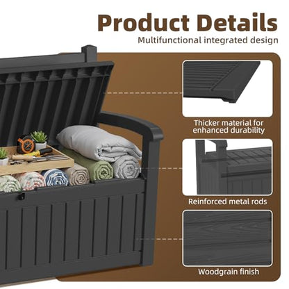 EasyUp 100 Gallon Wood-Grain Storage Bench, Waterproof & Lockable，Black - color: Black, size: 100 Gallon