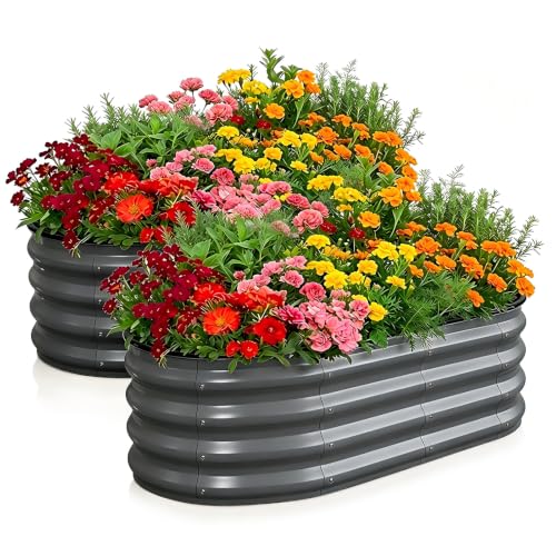 Galvanized Raised Garden Bed Outdoor 4x2x1 ft 2 Pack Oval Gray - color: Gray 2 Pcs, size: 4 x 2 x 1 ft