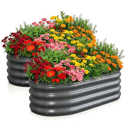 Galvanized Raised Garden Bed Outdoor 4x2x1 ft 2 Pack Oval Gray - color: Gray 2 Pcs, size: 4 x 2 x 1 ft