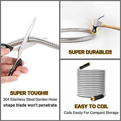 Flexible Metal Garden Hose 50ft Heavy Duty Water Hose - size: 50FT