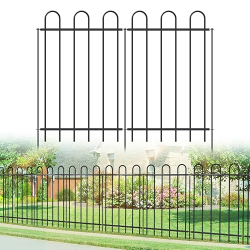 36” x 12’ Outdoor Metal Garden Fence, No-Dig Dog Fence Panels with Stakes - size: Multi Arch 36″H x 12ft (6Panels)