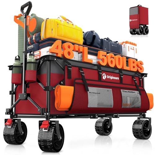 Originsure 300L Foldable Beach Wagon Cart with Big Wheels, 560lbs, Grey&Red - color: Red&grey