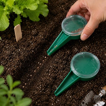 2pcs Green Seed Spreader, Handheld Seed Planter Tool, Portable Mini Garden Hand Planter Seeder Tool for Gardening Sowing