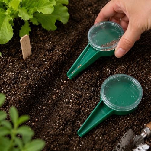 2pcs Green Seed Spreader, Handheld Seed Planter Tool, Portable Mini Garden Hand Planter Seeder Tool for Gardening Sowing