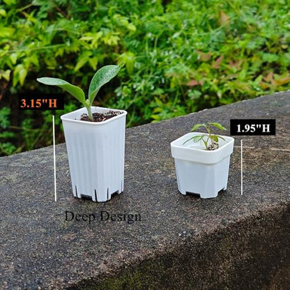 60 Pack 1.95 Inch Tiny White Plastic Square Nursery and Seedling Pot, Mini Deep Transplant Seed Starter Planter with Drain Hole for Germination, Herb, Succulent - color: White