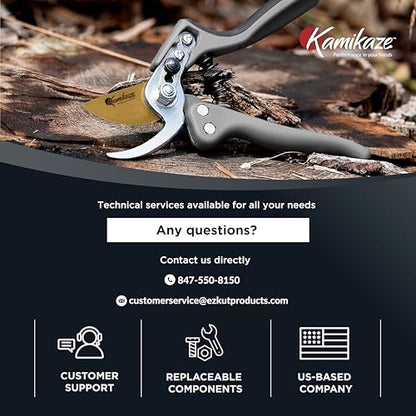 KAMIKAZE Heavy-Duty Professional Pruning Shears for Gardening, Ergonomic Comfort Handle, SK5 High-Carbon Steel Bypass Blade, Cuts Branches Up to 1 Inch, Garden Clippers for Tree and Shrub Trimming - color: Grey