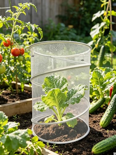 New Pop Up Insect & Bird Barrier Plant Cover Net, 14"x23" Round Foldable Mesh Protector, Garden Cage Guard with Stakes & Carry Bag, Keep Animals & Birds Out for Vegetables and Flowers White - color: White
