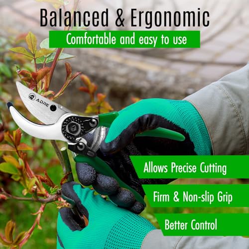 Adre Bypass Garden Pruning Shears – 8-inch Professional Pruning Shears for Gardening – High Carbon Steel Garden Clippers with Non-Slip Handles – Sharp Hand Pruners for Small Branches, Pruning Trimming
