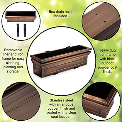 H Potter Window Box Planter with Brackets - 30" Copper Finish - Flat Back