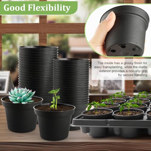 RooTrimmer 3 Inch Plastic Plant Pots 100 Pcs with 5 Pcs 20 Cell Seed Starter Trays, Thick Black Small Nursery Pots and Propagation Shuttle Trays for Seed Starting, Plant Propagation Starter Kit 5 Sets - color: Black + Black, size: 3 Inch 100 Pack Pots Wit