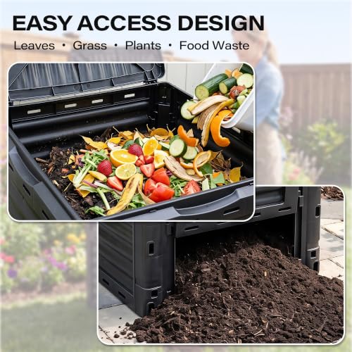 LAUSAINT HOME Outdoor Compost Bin, 80 Gallon Large Capacity Composter for Garden Waste, Fast Creation of Fertile Soil, Black - size: 80 gallon