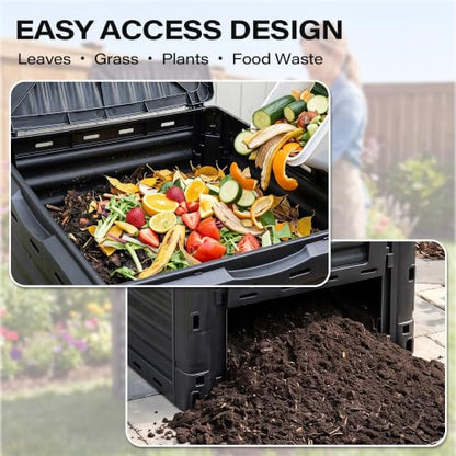 LAUSAINT HOME Outdoor Compost Bin, 80 Gallon Large Capacity Composter for Garden Waste, Fast Creation of Fertile Soil, Black - size: 80 gallon