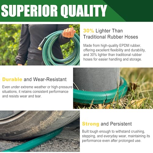 10FT Rubber Garden Hose, 5/8 in, 3/4 GHT Brass Fittings - size: 10FT