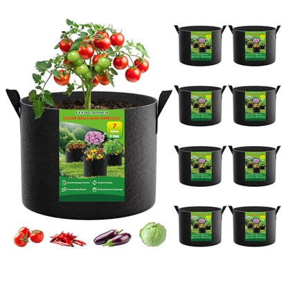 FEED GARDEN 7 Gallon Grow Bags 8 Pack – 300G Thickened Fabric Plant Pots with Reinforced Handles, Breathable Drainage Planters for Vegetables, Flowers & Herbs Indoor Outdoor - size: 7 Gallon