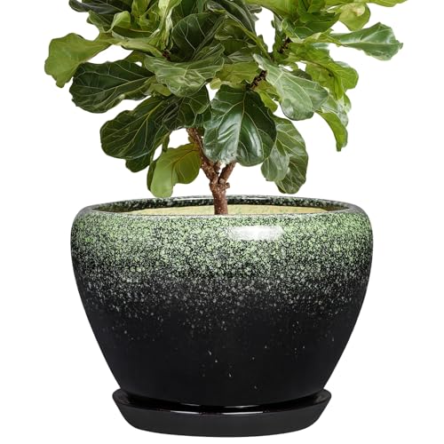 Ceramic Planters for Plants, 10 Inch Flower Pots, Retro Green - color: Retro Green, size: 10 Inch