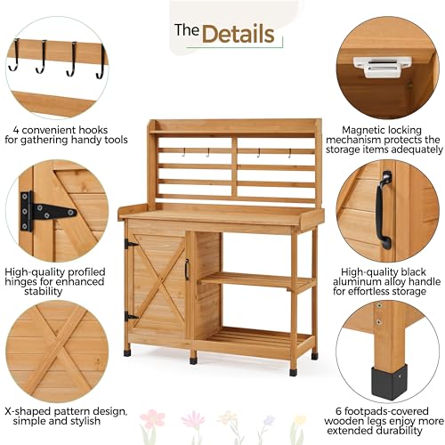 Yaheetech Outdoor Potting Bench with Storage, Planting Table for Patio,Wood - color: Wood