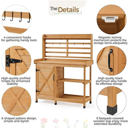 Yaheetech Outdoor Potting Bench with Storage, Planting Table for Patio,Wood - color: Wood