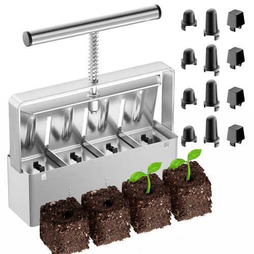 Soil Blocker, 2 Inch Soil Block Maker with 3 Sizes Seed Pins & Comfortable Handle 4 Cell Handlheld Soil Blocking Tool for Seed Starting, Grow Seedling, Outdoor Plants, Greenhouses, Garden - color: 4 Cell Soil Blocker