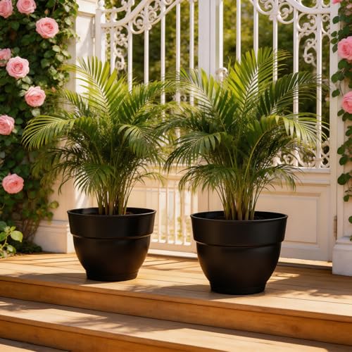 4 Pack 16 Inch Large Plant Pots,Plastic Planters for Outdoor Plants - size: 16 inch