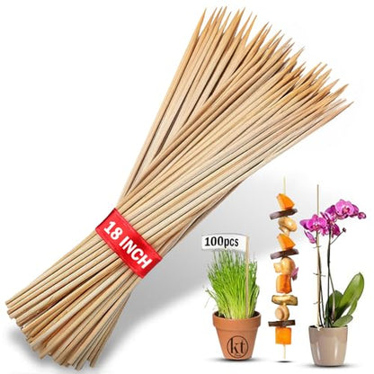 100 Pack 18" Bamboo Plant Stakes for Indoor Plants, Long Wood Skewers Sticks for Plant Support Tomato Floral Flower Bouquet, Garden Wooden Sticks Sign Posting and Other Crafts (100pc - 18 inch)