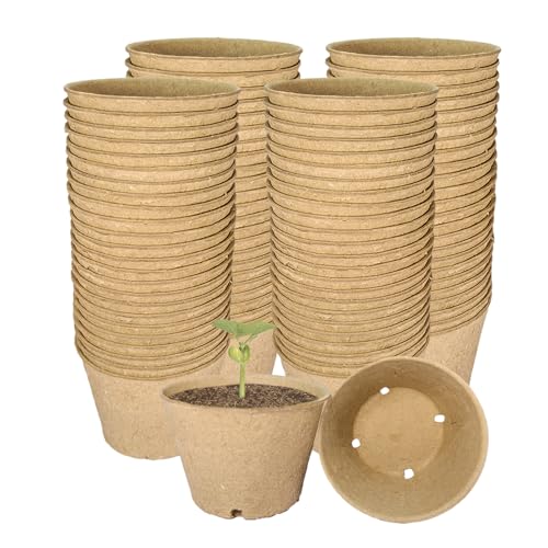 100 Pack 4 Inch Peat Pots, Biodegradable Seed Starter Pots with Drainage Holes for Indoor/Outdoor Gardening, Eco-Friendly Garden Germination Nursery Pots. (100, 4 Inch)