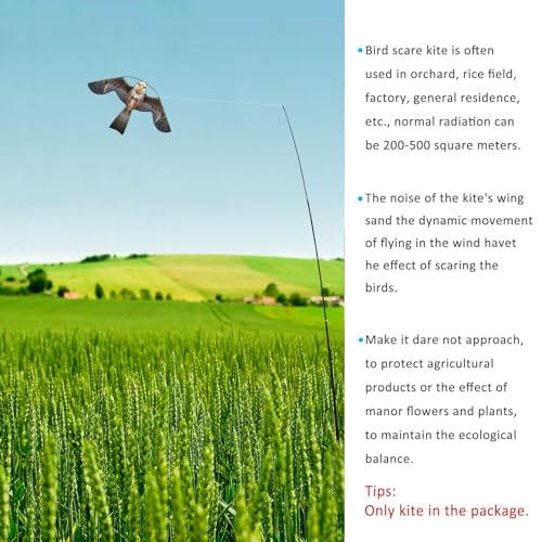 eyijklzo Bird Scarer Hawk Flying Kite Without 13ft Pole-Only Grey Kite - style: Grey-Only kite