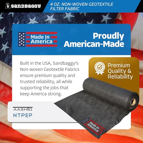 Sandbaggy Non Woven 4 oz Geotextile Landscape Fabric | Industrial Grade Fabric | 100 Lbs of Tensile Strength | UV Protected from Sun Exposure | Approved by DOT (6 ft x 50 ft Roll) - size: 6 ft x 50 ft Roll