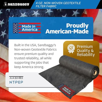 Sandbaggy Non Woven 4 oz Geotextile Landscape Fabric | Industrial Grade Fabric | 100 Lbs of Tensile Strength | UV Protected from Sun Exposure | Approved by DOT (12 ft x 100 ft Roll) - size: 12 ft x 100 ft Roll